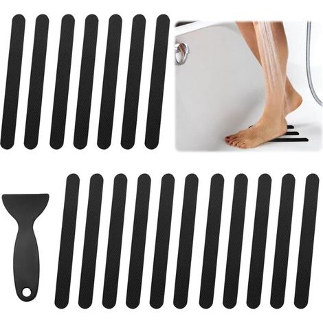 Bandes antidérapantes de salle de bain pour baignoires, sols de douche et échelles avec grattoir, noires (paquet de 24)