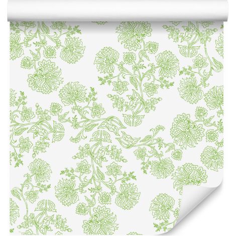 Papier peint Fleurs blanches et citron vert, fond citron vert pour salon et chambre 50x1000 cm (1/5)