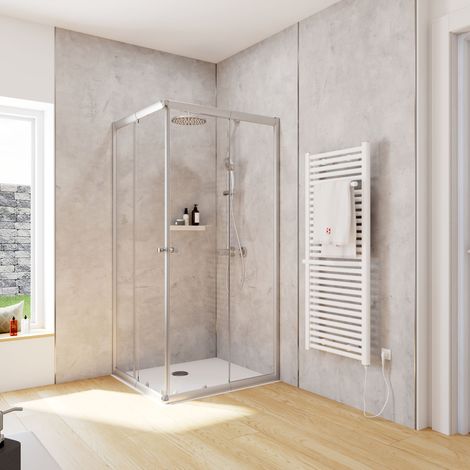 Schulte Duschkabine Corner Eckeinstieg mit Schiebetüren, Montage auf Duschwanne oder Fliese, Glas: 4 mm ESG Sicherheitsglas Klar Hell, Profil: Silberfarben, Größe: 80 x 90 x 180 cm (1/5)
