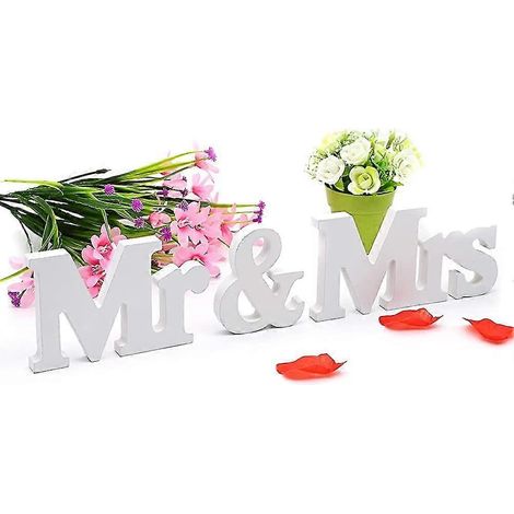 Lettres en bois « Monsieur et Madame », décorations de mariage blanches, cadeau (1/5)