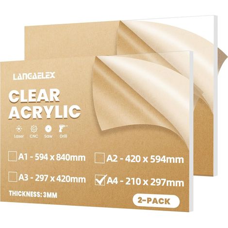 Lot de 2 Plaques Acryliques Coulé A4 3mm pour Vitrine 210 x 297 mm Feuilles Plastiques Transparentes Découpe sur Mesure pour Découpe Laser, Remplacement Verre, Présentoir (1/5)