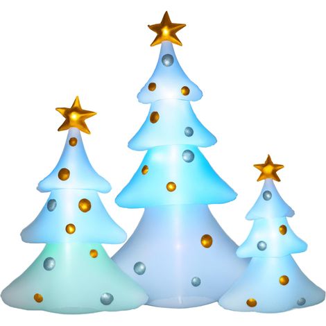 Ensemble de 3 sapins de Noël gonflables, avec souffleur, pour une utilisation intérieure et extérieure, comprenant le matériel de fixation, blanc et or (1/5)