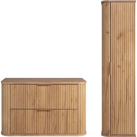 Ensemble meuble sous vasque 80 cm et colonne 35/139 cm à suspendre GLAMOUR CHÊNE CRAFT D'OR (1/5)