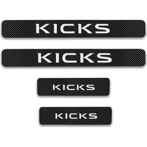 (Noir et blanc,Kicks) Protection de seuil de porte pour Nissan Pathfinder,Note,Kicks,370Z,March Autocollant de bienvenue en vinyle imitation fibre de carbone 4D (4 pièces) (1/3)