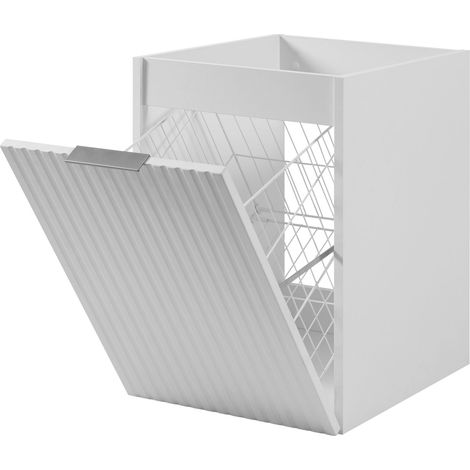 Meuble de salle de bain avec panier à linge, blanc, 40 x 57 x 46 cm, poignées en argent (1/5)