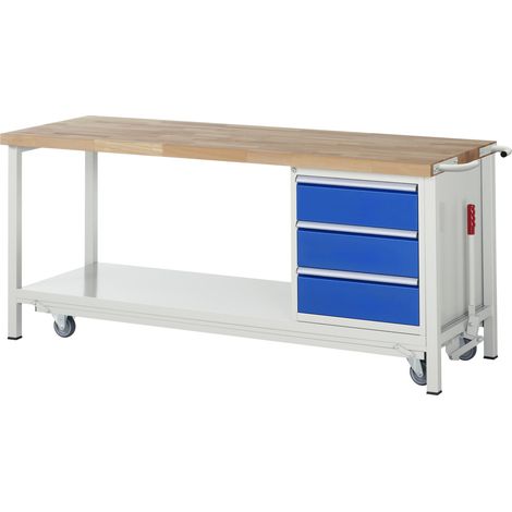 Rau Werkbank mit absenkbarem Fahrgestell Modell 8157 B 2000 x T 700 x H 880mm (1/4)