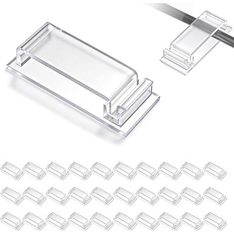 Lot de 30 Supports de câbles Autocollants - Grande Gestion des câbles au Bureau - pour la Gestion des câbles - pour l'intérieur et l'extérieur - Transparent (1/5)