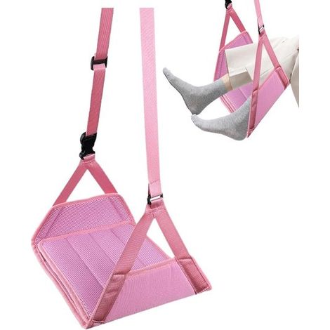 Hamaca para pies para viajes en avión, reposapiés de escritorio grande y ajustable con base de soporte desmontable, 27,5 x 23 cm, negro y rosa (1/4)