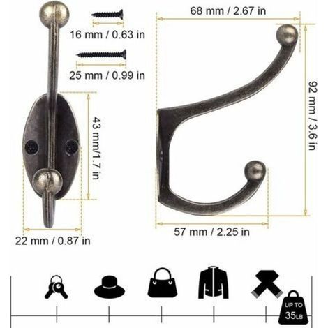 LaBlanc - 10 Stück Retro-Hakengarderobe, Wandmontage, Vintage-Metall-Türhaken für Badezimmer, Küche, Schlafzimmer, Eingangsbereich (Kupfer) (1/5)