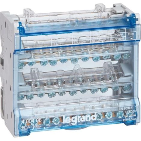 Répartiteur modulaire à barreaux étagés tétrapolaire 125A 10 départs - 6 modules - 400408 - LEGRAND