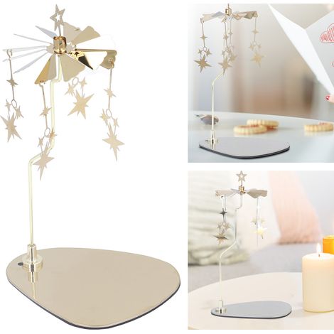 Porte-bougie rotatif en acier inoxydable, style européen romantique avec plateau triangulaire étoilé pour aromathérapie et carillon à vent.