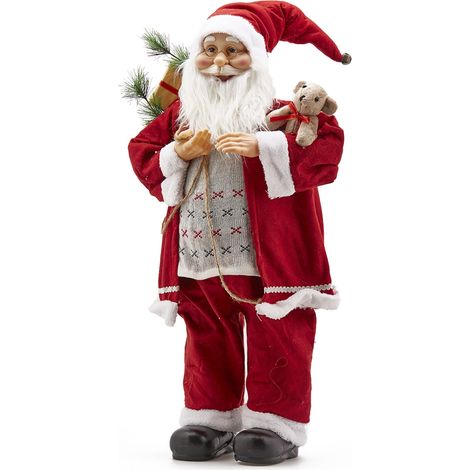 Pupazzo in Tessuto Rosso Babbo natale con Orsetto decorazione natalizia -46 cm (1/4)