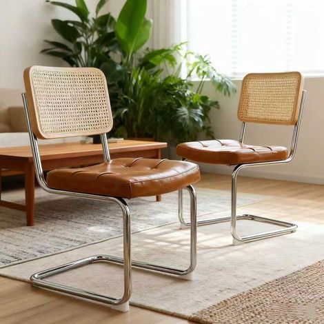 Lot de chaises 2 chaises similicuir pieds chromés style mid-century moderne design breuer assise rembourrée (1/5)