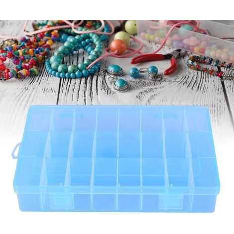 Fdit boîte de rangement en plastique pour bijoux 24 grilles bijoux en plastique boîte réglable organisateur détachable perles (1/4)