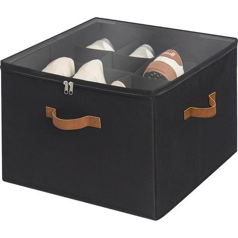 Caja para zapatos, con capacidad para 16 pares de zapatos, con separadores ajustables y tapa protectora transparente, color negro. (1/5)