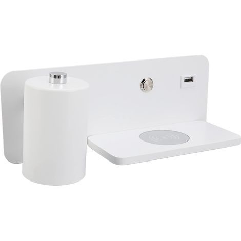 Appliques Murales à LED, Lampe de Lecture Murale de Chevet avec Chargeur sans Fil 5 V et Port de Charge USB, Bouton de Commande, Applique Rotative Réglable pour Chambre à Coucher pour(Blanc Gauche) (1/5)