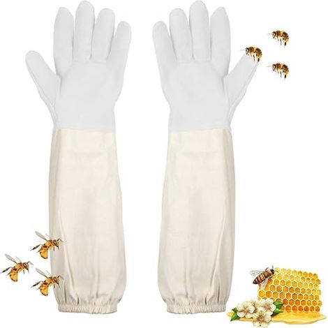 Guanti di apicoltura Guanti di apicoltura in pelle di capra Maniche lunghe Guanti protettivi apicoltore Tela traspirante per gli uomini Donne anti vespe api 50cm bianco (1/5)