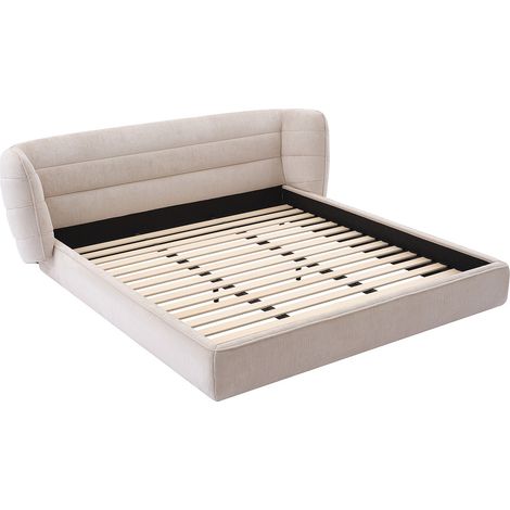Lit 140 x 200 cm avec tête de lit incurvée - Tissu bouclette - Beige - LARUMO de Maison Céphy