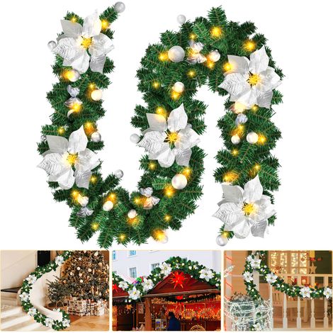 TolleTour Ghirlanda natalizia luminosa 2,7 m, 50 LED, decorazioni argentate e vano batterie (1/5)