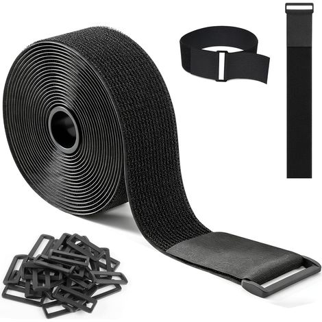 Bande Auto-agrippante 6 m × 50 mm avec 30 Boucles, Sangle Réutilisable Découpable et Réglable, Attache de Câble pour Fixer Câbles, Tuyaux et Tubes (Noir) (1/5)
