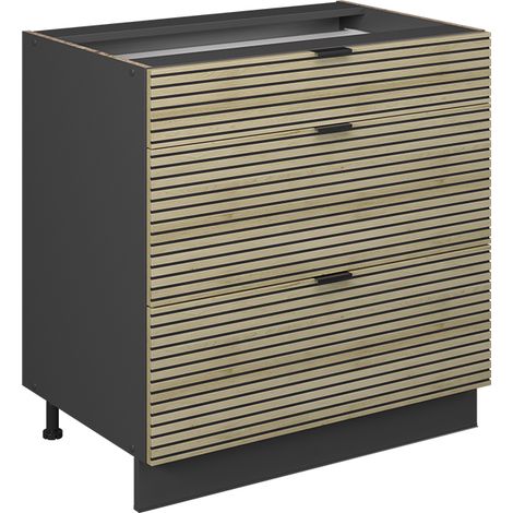 Meuble cuisine Fame-Line, Panneau en chêne, 80cm avec 3 tiroirs, sans plan de travail, Vicco (1/5)