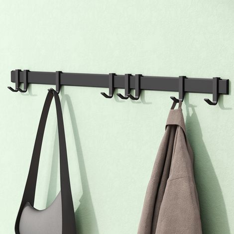 Mai & Mai Porte Manteaux Mural en Aluminium pour Salle de bain Cuisine Chambre Entrée Accroche Serviette 8 Crochets Patère Murale Anti-chute Noir Mat 800×33 MM Stalo-12