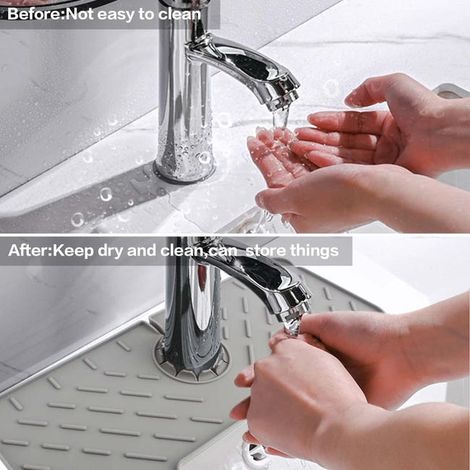 Tappetino per rubinetto, tappetino per rubinetto da cucina per mantenere asciutto il lavandino, tappetino in silicone per lo scarico della cucina (3714,81,5 cm/grigio) (1/4)