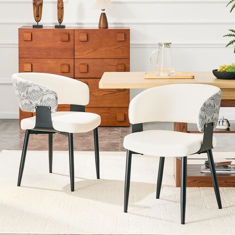 Lot de 2 fauteuils baril vintage modernes pour salle à manger, chaises cuisine en similicuir avec dossier motif rétro, pieds solides pour maison, restaurant ou café (1/4)