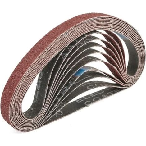Lot de 10 bandes abrasives 13 mm x 457 mm en oxyde d'aluminium grain 60 pour ponceuse à bande, utilisées pour le travail du bois et le polissage du métal (1/5)