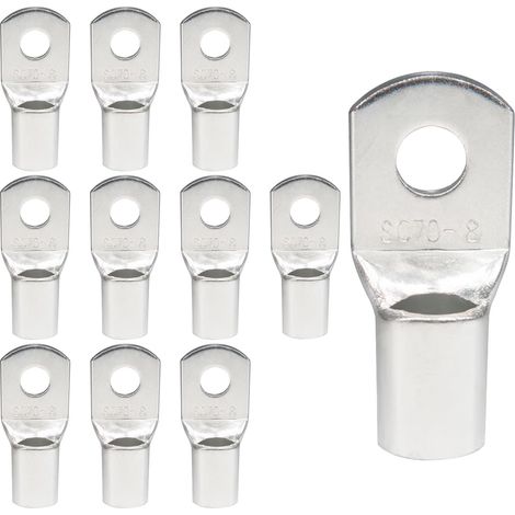 10 Cosses Circulaires SC70-8, Cuivre Zingué, 70mm² M8  Cosses tubulaires haute conductivité  Pour batteries, onduleurs, motos, voitures et installations électriques. (1/5)