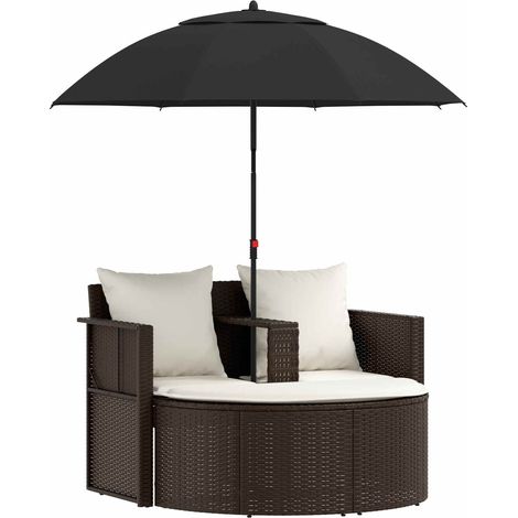 Maison Exclusive - Lit de jardin avec parasol Marron Résine tressée (1/5)