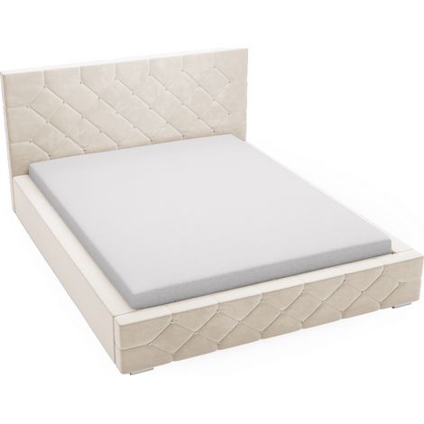 Emporius Lit design 180x200 cm Solar, lit glamour avec cristaux, rangement - velours Beige (1/5)
