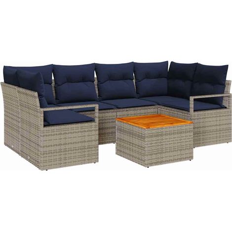 Gartensofa-set mit Kissen 7 pcs Grau Poly-Rattan vidaXL