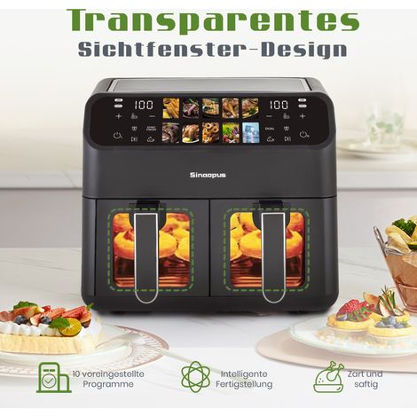 Friggitrice ad aria 43.6x42.6x40 cm, 9L con doppio cestello, display LED touch, 2000 W, ABS+PC nera (1/5)