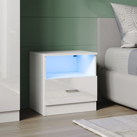SONNI LED Cómoda con Cajón Blanco Alto Brillo Muebles de Dormitorio 450x350x465mm (1/5)