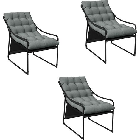3er-Set gartensessel Gartenstuhl mit dickem Sitzkissen, Loungesessel mit Armlehne bis 120 kg belastbar, für Garten und Balkon, Grau