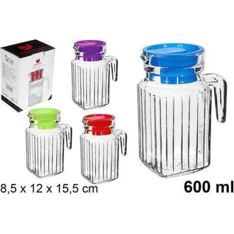 0,6 lts. jarra cristal agua para frigo con tapa colores surtidos 600 ml