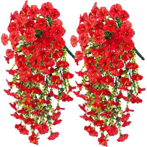 2 künstliche Blumen, zum Aufhängen im Außenbereich, UV-beständiger Kunststoff, Balkon- und Gartendekoration, realistisches Laub. (1/5)
