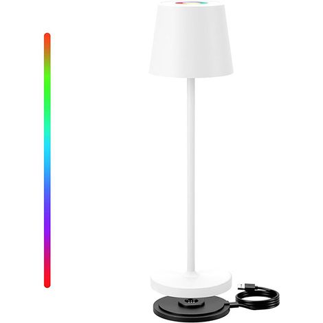 Lampe de table LED sans fil, lampe décorative d'ambiance blanc chaud et RVB, lampe de bureau rechargeable à intensité variable, étanche IP54 (blanc) (1/5)