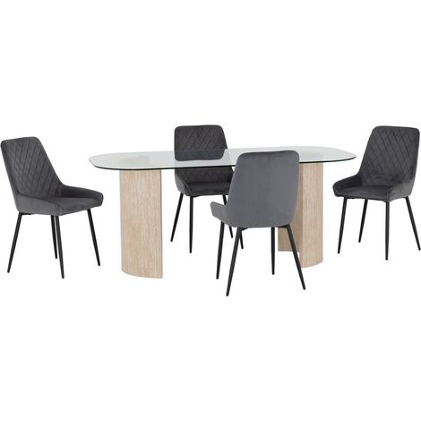 Modena Dining Table and Avery Chairs Set - L90 x W75.5 x H180 cm - Clear/Cream/Grey