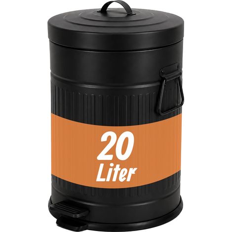 Relaxdays Mülleimer, 20 Liter, Küche, entnehmbarer Inneneimer, Fußpedal, Softclose, Metall, Retro Tretmülleimer, schwarz (1/5)