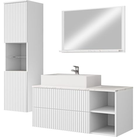 Conjunto de mueble de baño Nauta I, Blanco + Mármol blanco
