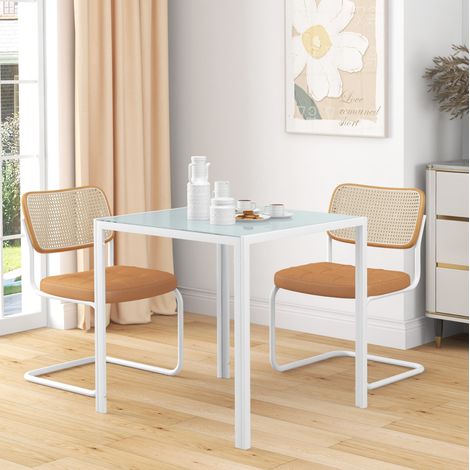 Tavolo da pranzo 75/75/75 cm in vetro bianco, compatto e stabile per 4 persone (1/5)
