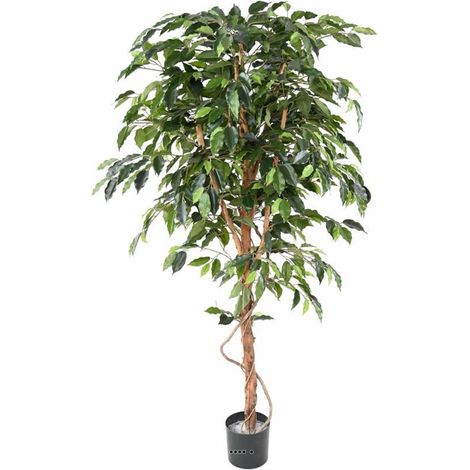 Ficus Benjamina factice grande feuille tronc naturel, pot H270cm Vert - dimhaut: H 270 cm - couleur: Vert