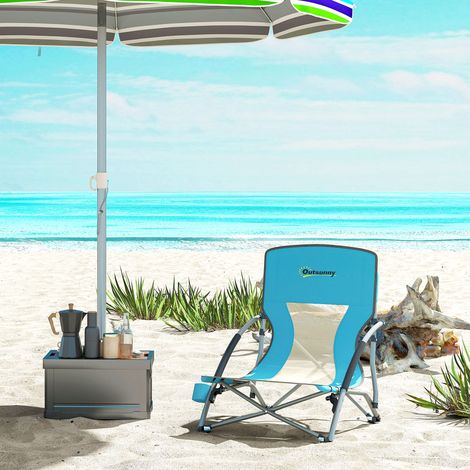 Klappbarer Strandstuhl, leichter Camping-Klappstuhl, Tragetasche, Getränkehalter, 58 x 55 x 62 cm, blau