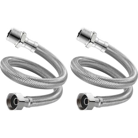 2 Pièces Tuyaux de Raccordement Flexibles Robinets, Tressé Acier Inoxydable Rallonge Lavabo Tubes, pour Salle de Bains Robinets de Toilettes Évier de Cuisine Tuyaux d'Entrée d'Eau (20cm) (1/4)