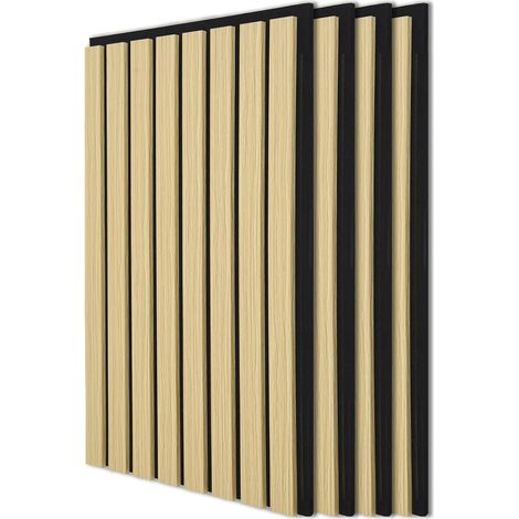 Lot de 4 Panneaux Muraux Acoustiques à Lattes en Bois (1/5)