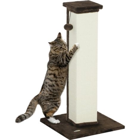 81cm Vertical Cat Scratcher with Natural Sisal Rope and Plush Hanging Ball - Durable Brown Design for Cats (1/5)