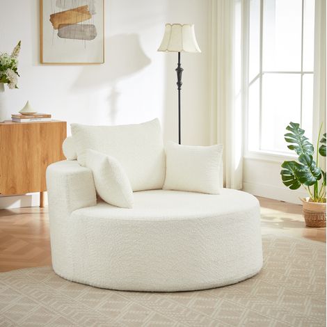 Fauteuil modulable beige en chenille sans montage avec coussin cylindrique de soutien (1/5)