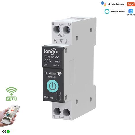 Interrupteur intelligent Wi-Fi 20 A pour Alexa, Google Assistant, télécommande APP, disjoncteur Wi-Fi avec mesure, commande vocale et minuterie (1/5)